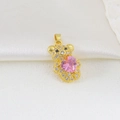 Hiphop gold plated bear pendant with large pink heart crystal and white zircon stones - Pink Heart Bear Style (02)