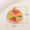 Rainbow enamel lemon slice pendant in gold-plated frame with zircon accents, 25x22mm size - Rainbow Lemon Slice (35)