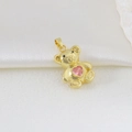 Detail of 3D teddy bear pendant in gold with a sparkling pink heart zircon inlay - Golden Pink Heart Bear Style (08)