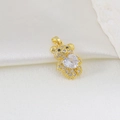 Detailed view of a gold bear pendant with pavé cubic zirconia and a heart-shaped stone - Golden Full Rhinestone Clear Heart Bear Style (09)