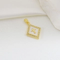 Detailed view of square gold zircon pendant with fleur-de-lis on silk fabric - Gold Fleur-de-lis Square Style (07)