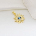 Luxurious sun-shaped evil eye pendant in gold plating with blue enamel and zircon inlay - Gold Wavy Sun Evil Eye Style (09)