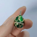 Green Faberge style egg pendant with gold filigree and sparkling cubic zirconia stones - Green Hollow (09)