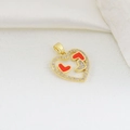 Detail of a heart-shaped gold pendant featuring red enamel hearts and zircon accents - Gold Red Double Heart Style (12)