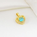 Detail of gold heart pendant featuring a blue zircon and creative antler design - Gold Antler Blue Heart Style (13)