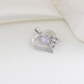 Detailed view of silver heart pendant with purple gemstone and cubic zirconia accents - Silver Overlapping Purple Heart Style (14)