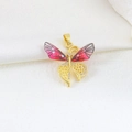 Exquisite gold butterfly pendant with gradient pink enamel and sparkling zircon accents - 07