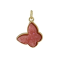 Copper butterfly pendant with micro-set pink crystal and gold beaded metal edge - Butterfly Coral Pink (01)