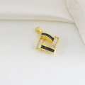 Macro view of geometric gold pendant with black enamel and baguette zircon inlay - Gold Black Intertwined Geometric Style (21)