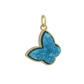 Macro view of butterfly pendant with blue druzy stone and gold micro-inlaid borders - Butterfly Sea Blue (04)