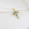 Star-shaped gold pendant with teal gradient enamel and a bright central zircon stone - Gold Star Orbit Style (02)