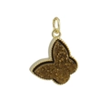 Golden butterfly pendant with brown druzy crystals and circular bail on white background - Butterfly Amber Brown (05)