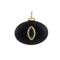 Detail of an oval black agate pendant with a green marquise stone in a gold bezel setting - 04 Black Agate Style