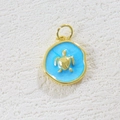 Macro view of ocean style golden sea turtle pendant with sky blue enamel finish - Blue Sea Turtle Style (05)