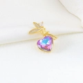 Exquisite gold angel heart pendant with iridescent purple stone and micro-pave zircons - US 11