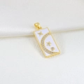 Ciondolo celeste dorato con smalto bianco e accenti di zirconi scintillanti - Stile Strass Stella Luna Rettangolare (06)