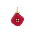 Macro detail of red cushion-shaped pendant with gold plating and center gemstone - 13 Rose Red Jade Style