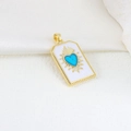 Ciondolo rettangolare dorato con base in smalto bianco e decorazione a cuore blu - Stile Raggio di Cuore Sacro Blu (08)