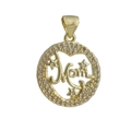 Macro detail of a gold-plated Mom pendant with sparkling cubic zirconia and star accents - Mom Letter Star Style (02)