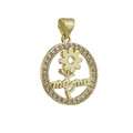 Gold plated circular mama flower pendant with sparkling zircon inlays for necklaces - Mama Floral Round Style (03)