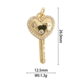 Golden heart key pendant with white zircon inlay and star relief, 26mm length - Heart Key Pendant (41)