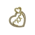 Macro shot of gold heart pendant featuring mom lettering and sparkling white crystals - Mom Hollow Heart Style (06)