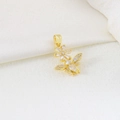 Elegant gold bee and flower pendant with sparkling cubic zirconia inlay and bail - 18