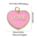 Pink enamel heart pendant with golden LOVE engraving and beaded edge detail - Pink Enamel Bead Edge LOVE (42)