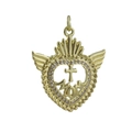 Detailed view of gold plated heart wing pendant with MOM text and cross inlay - Mom Cross Wings Style (07)