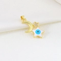 Ciondolo luna e stella dorato con occhio greco blu e cristalli scintillanti - Stile Stella Mezzaluna Malocchio Oro (16)