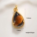 Macro view of teardrop tiger eye stone pendant with size measurements and gold plating - Tiger Eye Pendant Style 2