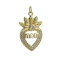 Macro detail of gold-plated heart pendant with 'Mom' lettering and crown zircon setting - Mom Heart Crown Style (15)