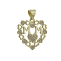 Dettaglio del ciondolo MOM a forma di cuore dorato con zirconi brillanti - Cuore MOM Traforato (09)