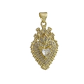 Detailed view of a gold heart pendant with micro-paved cubic zirconia and crown motif - Sacred Heart Fully Paved Style (16)