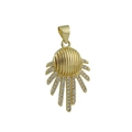 Macro detail of sunburst gold pendant with vertical relief and zircon inlaid fringe - Sun Ray Tassel Style (17)