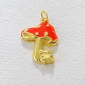 Colgante creativo de seta y rana bañado en oro de 18k con acabado de esmalte rojo - Estilo Hongo Rana (02)