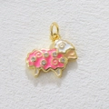 Detail of a gold-plated sheep pendant with pink enamel and sparkling white zircons - Lamb Shape With Rhinestones / Pink Lamb Style (D)