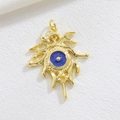 Artistic golden Evil Eye pendant with fluid metal design and blue star-textured center - Starry Blue Fluid Style (04)