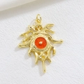 Golden Evil Eye pendant with red resin center on white textured background - Matte Red Radiating Style (05)