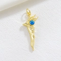 Detailed view of a gold-plated Evil Eye feather pendant on a soft textured background - Dark Blue Evil Eye Feather Style (06)