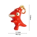 Detail view of a red enamel dinosaur charm showing dimensions 13.8mm and 11.1mm - Red Dinosaur