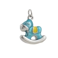 Detalle del colgante de caballo balancín en plata 925 con esmalte azul y amarillo - Colgante Caballo Balancín Plateado Azul Claro