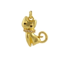 Miniature gold-plated brass cat pendant with crystal collar for DIY jewelry making - Sitting Cat with Collar Style (06)