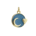 Detalle de colgante redondo chapado en oro 18k con luna creciente corazón y esmalte - Colgante Corazón Luna Estrellada Azul Oscuro