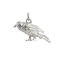 Detalle de colgante de pájaro plateado con plumas grabadas y aro de metal superior - Colgante Pájaro Pluma Plateado