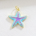 Detailed view of starfish charm pendant with light blue and purple enamel and gold plating - Blue Purple Starfish