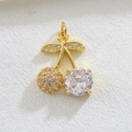 Detailed view of cherry pendant with faceted zircon and gold micro-pave crystals - Rhinestone Cherry (02)