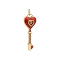 Colgante de llave de corazón bañado en oro de 18k con esmalte rojo y piedra central - Llave de Corazón Roja (02)