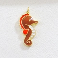 Mini sea horse pendant in gold metal with colorful enamel for DIY jewelry making - Brown Red Seahorse