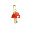 Detalle macro de colgante de hongo rojo chapado en oro 18k con puntos de esmalte - Champiñón Rojo Tallo Rayado (07)